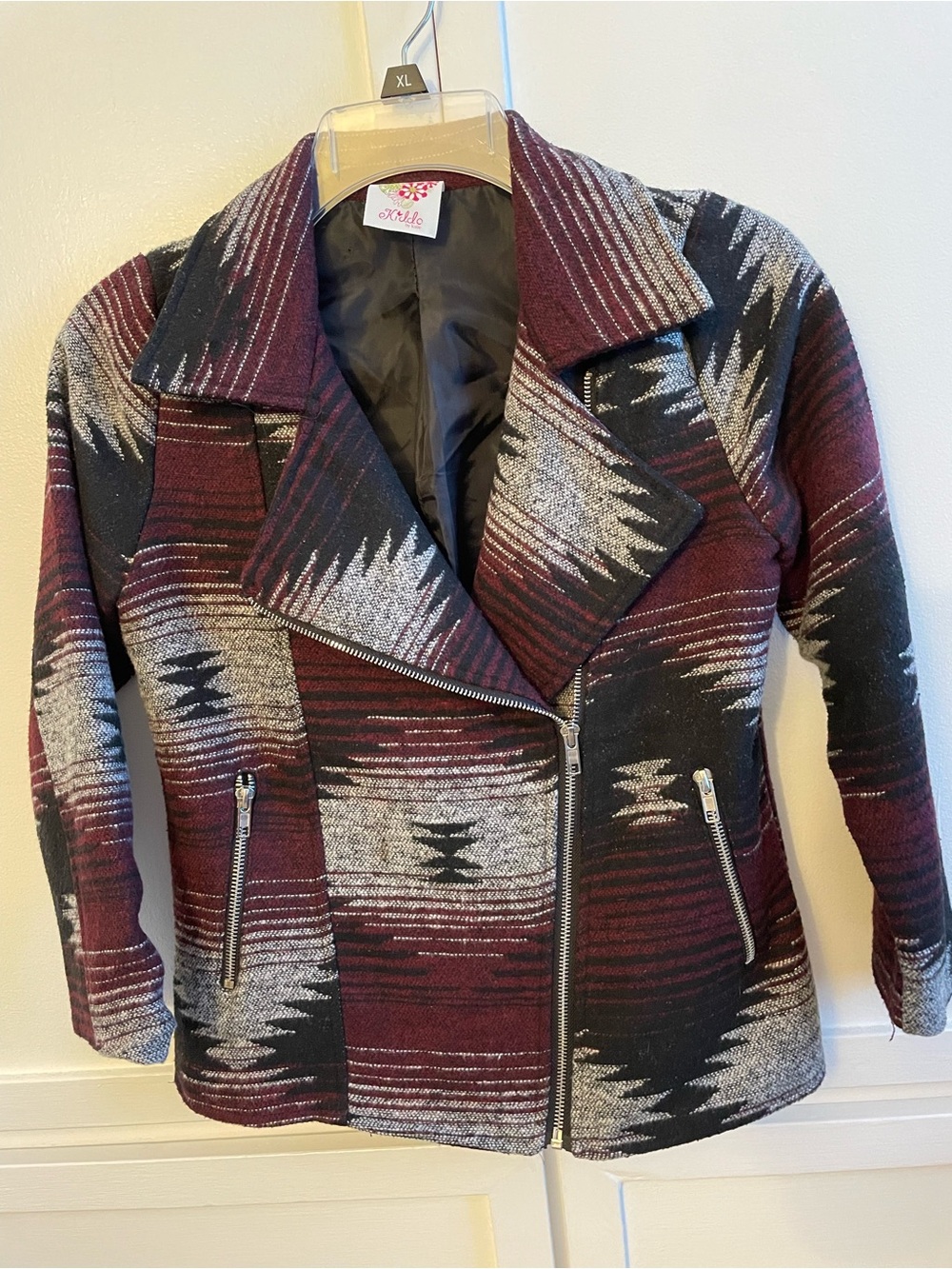 Kiddo by Katie Zip Jacket Burgundy Gray Black Fully Lined ExcellentShape NWOT